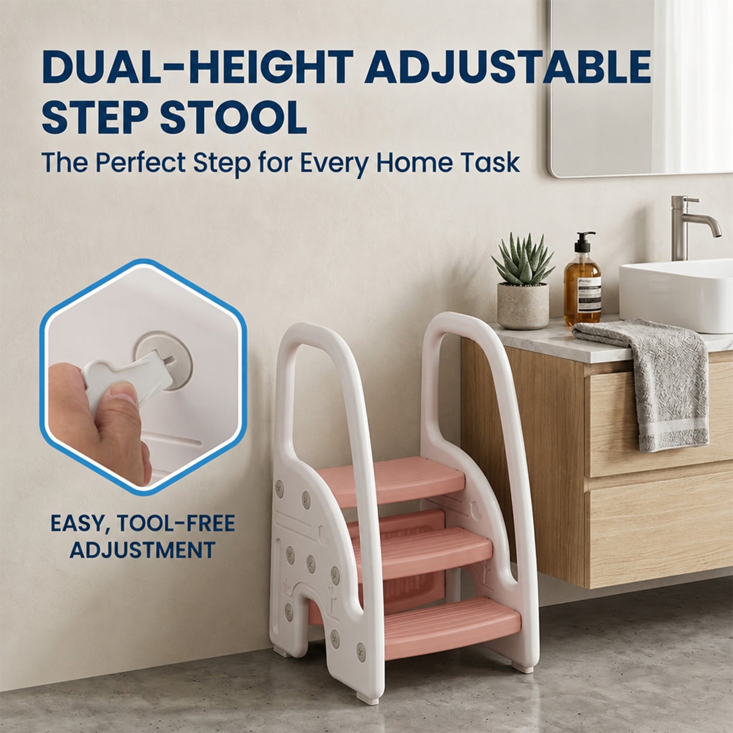3 Step Toddler Learning Stool with Safety Handles Non Slip Pedals