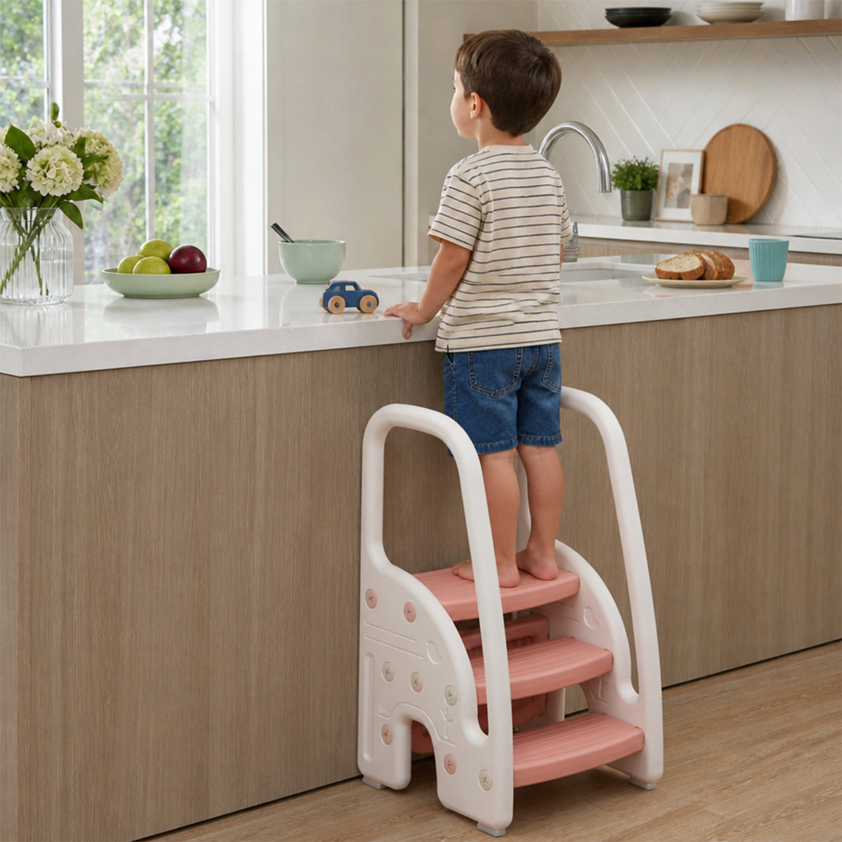 3 Step Toddler Learning Stool with Safety Handles Non Slip Pedals