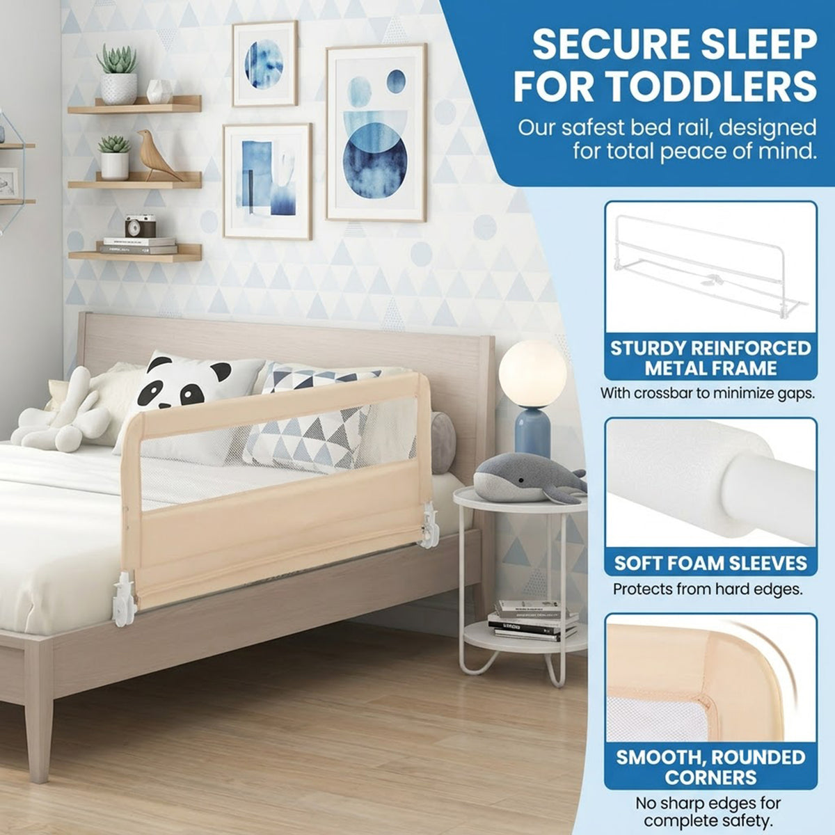 Foldable Toddler Bed Guard Rail 150cm Safety Barrier Removable Cover BPA Free