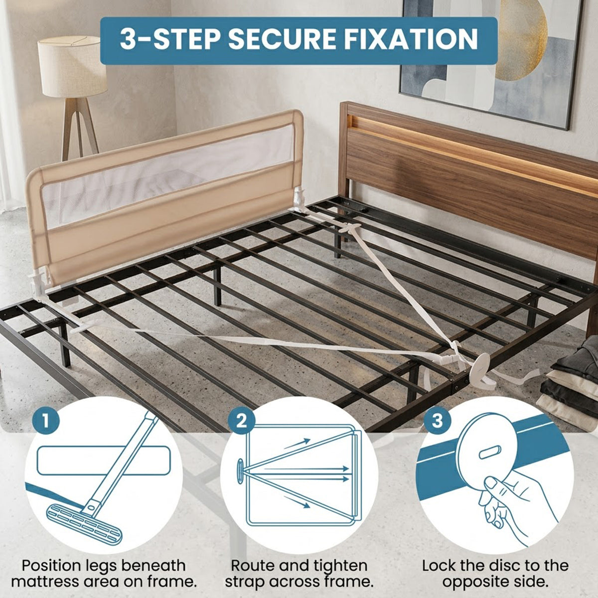 Foldable Toddler Bed Guard Rail 150cm Safety Barrier Removable Cover BPA Free