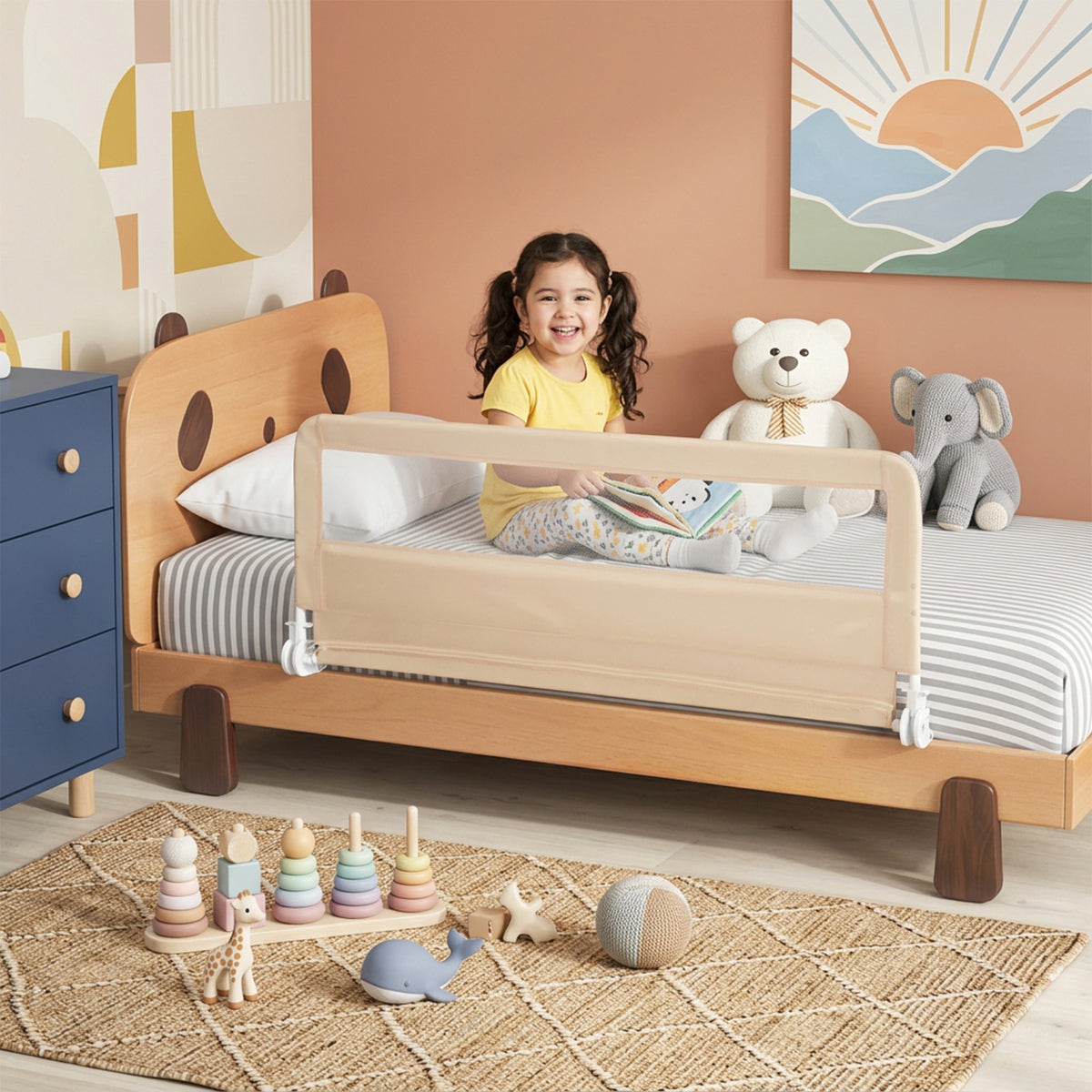 Foldable Toddler Bed Guard Rail 150cm Safety Barrier Removable Cover BPA Free