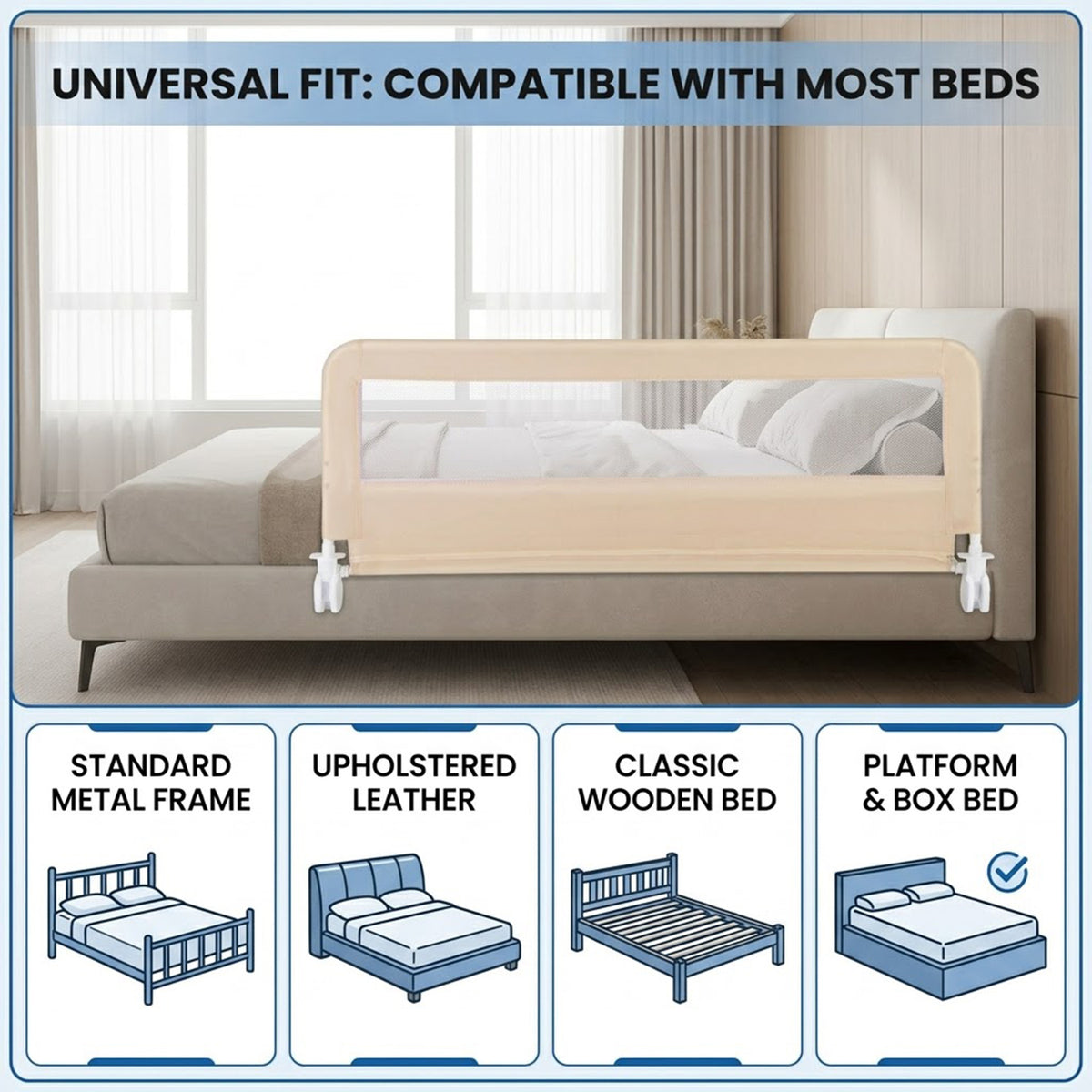 Foldable Toddler Bed Guard Rail 150cm Safety Barrier Removable Cover BPA Free