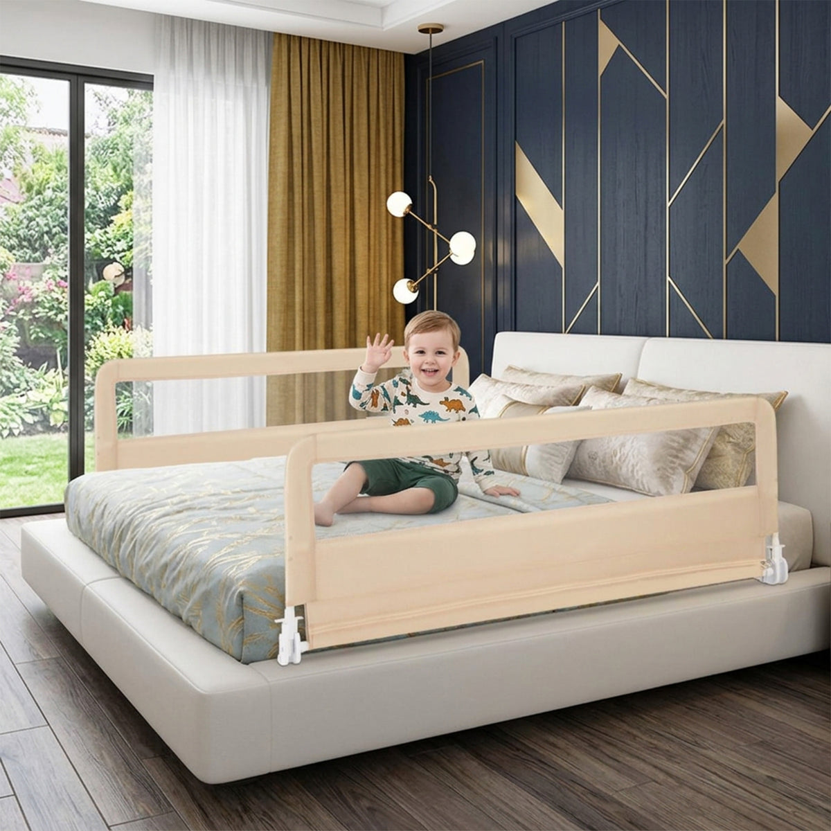 Foldable Toddler Bed Guard Rail 150cm Safety Barrier Removable Cover BPA Free