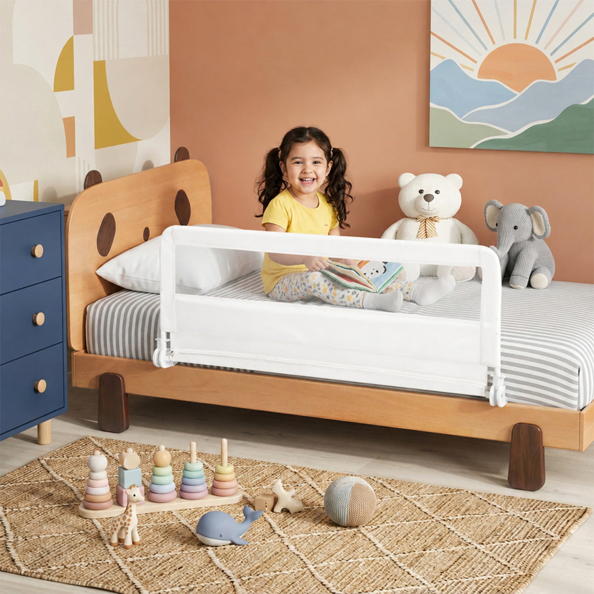 Foldable Toddler Bed Guard Rail 150cm Safety Barrier Removable Cover BPA Free