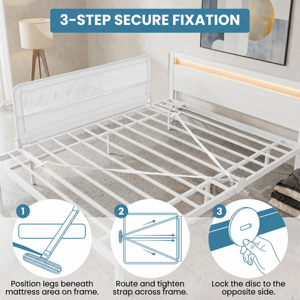 Foldable Toddler Bed Guard Rail 150cm Safety Barrier Removable Cover BPA Free
