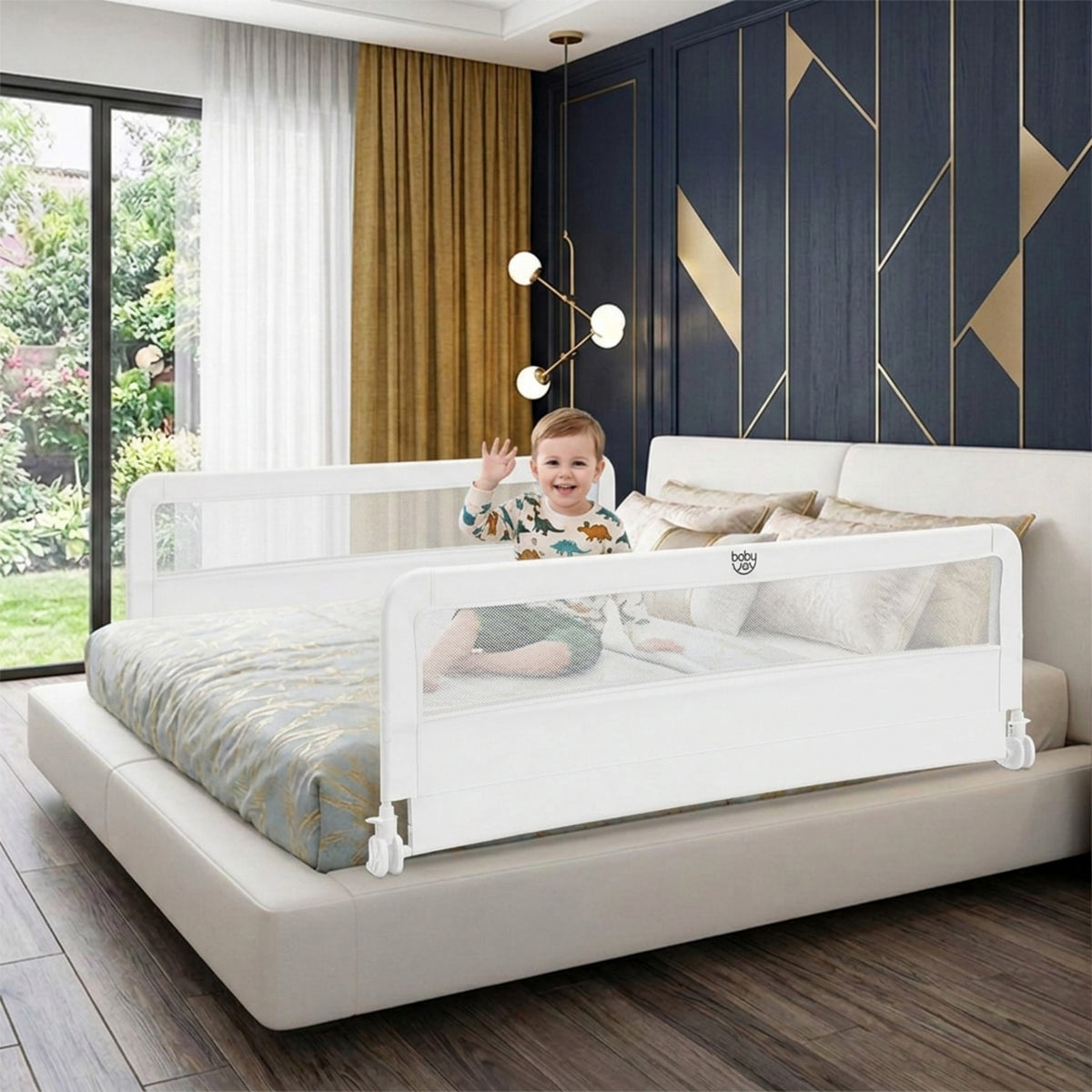 Foldable Toddler Bed Guard Rail 150cm Safety Barrier Removable Cover BPA Free