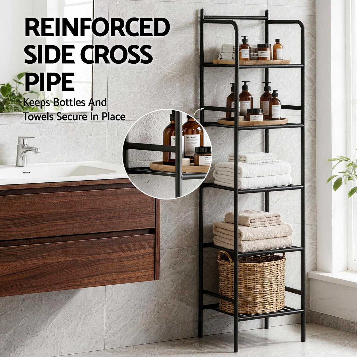 Artiss 5 Tier Floor Standing Corner Shower Caddy Bathroom Organizer Black