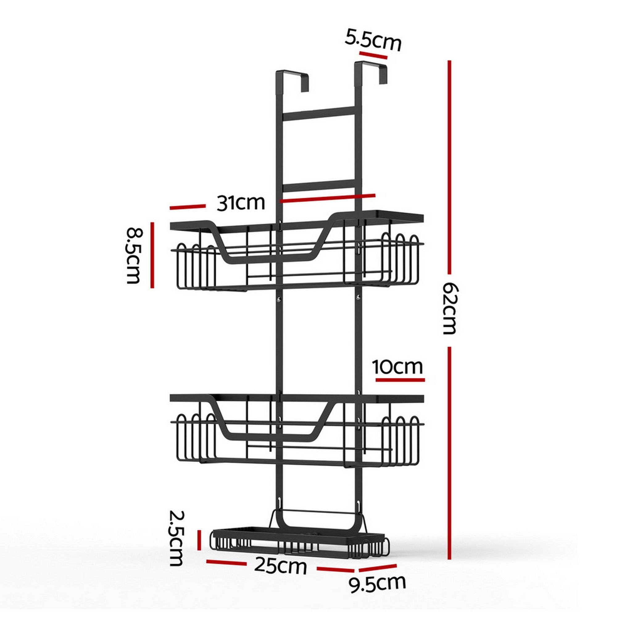 Artiss 2X 3 Tier Over The Door Shower Caddy Hanging Bathroom Storage Organizer