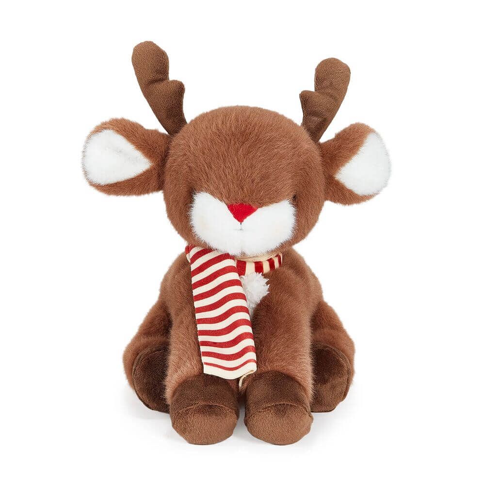 Bunnies By The Bay Rudie The Reindeer Soft Plush Toy with striped scarf