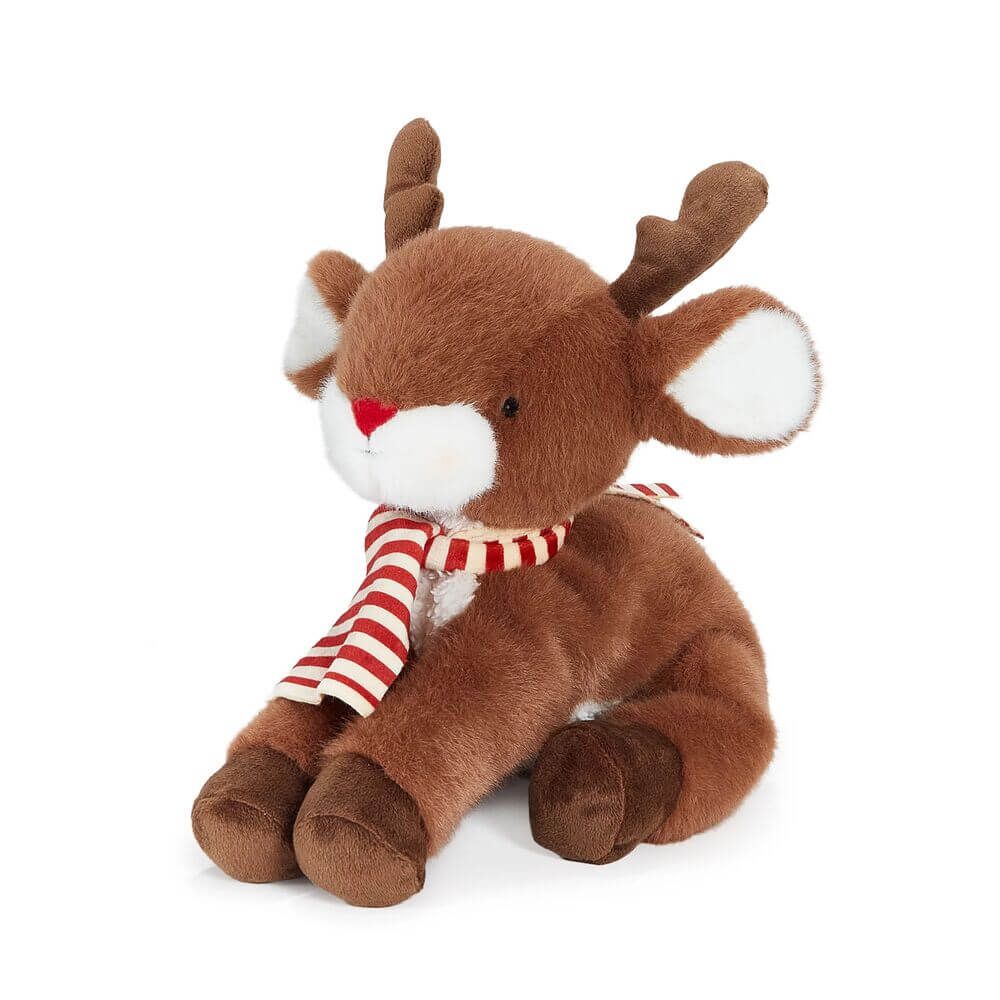 Bunnies By The Bay Rudie The Reindeer Soft Plush Toy with striped scarf
