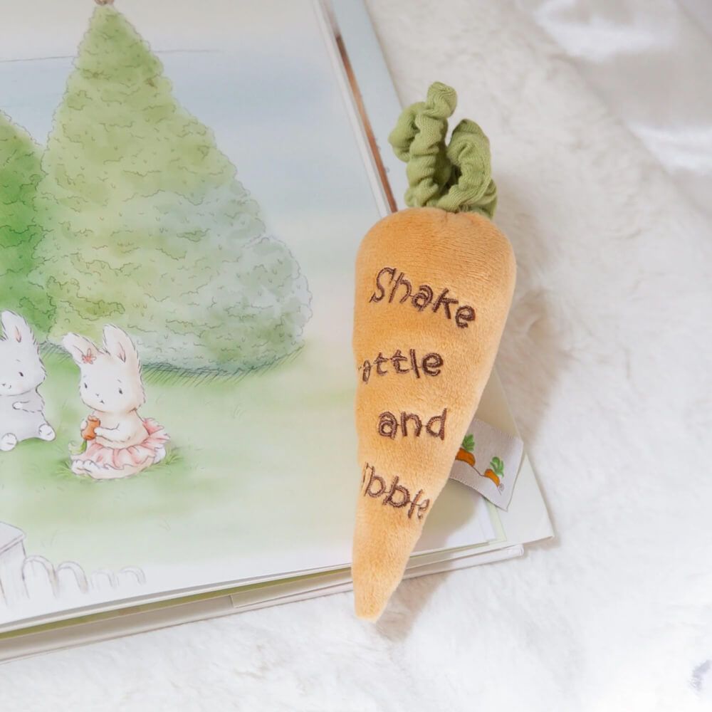 Bunnies By The Carrot Rattle Baby Shower Gift Velour Sensory Toy Birth+ Orange