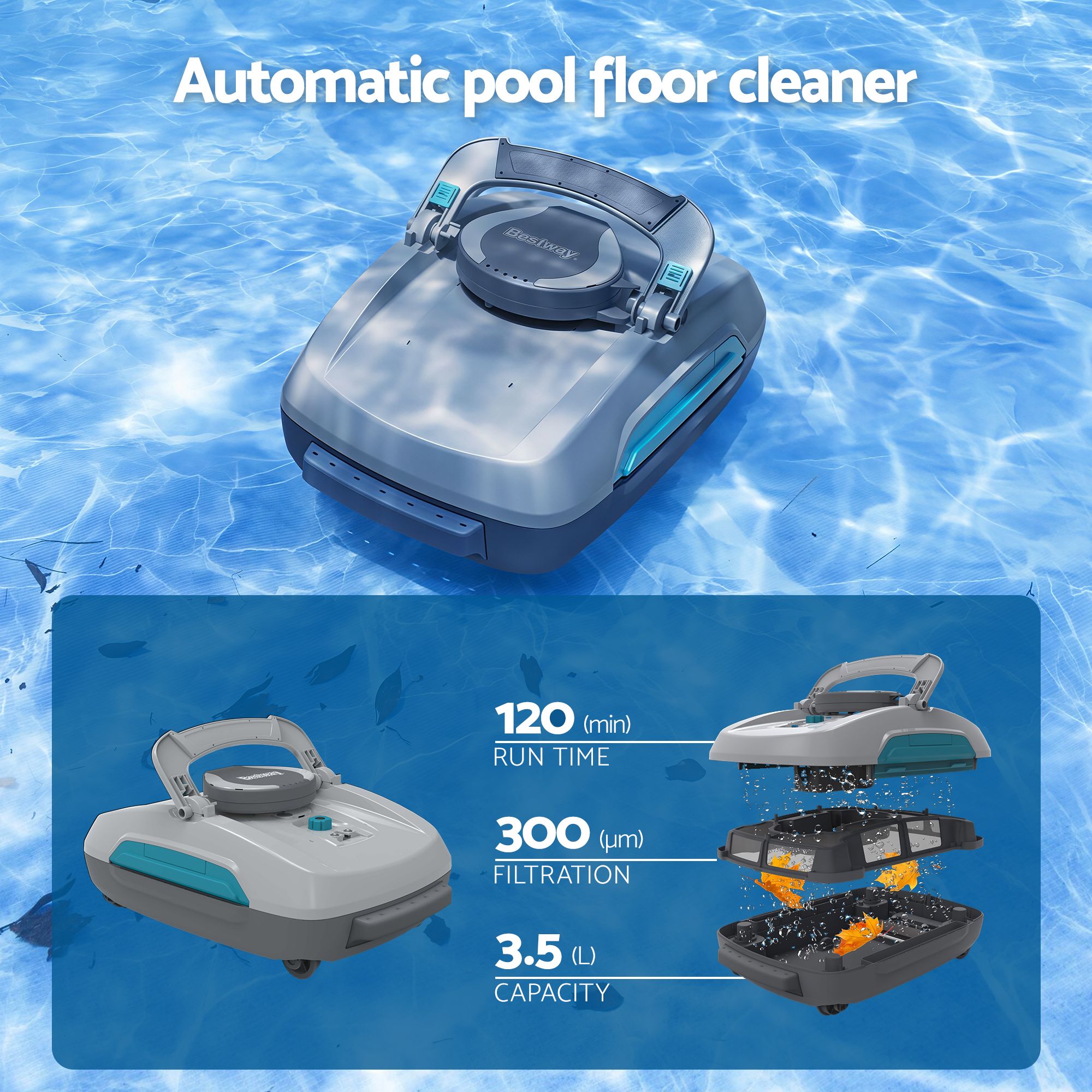 Bestway Robotic Pool Cleaner Automatic Vacuum Skimmer Above Ground 2-in-1