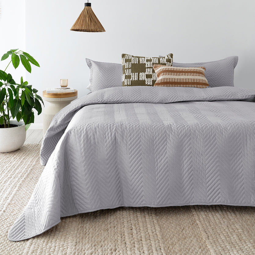 Bambury Herringbone Embossed Coverlet Set - Silver