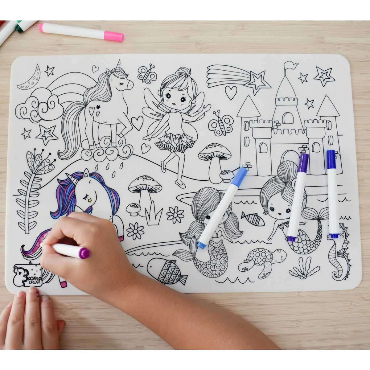 Koala Reusable Silicone Drawing Mat Enchanted Kingdom 12 Washable Markers