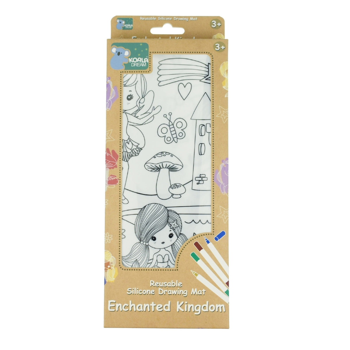 Koala Reusable Silicone Drawing Mat Enchanted Kingdom 12 Washable Markers