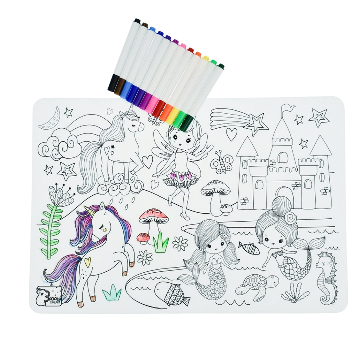 Koala Reusable Silicone Drawing Mat Enchanted Kingdom 12 Washable Markers