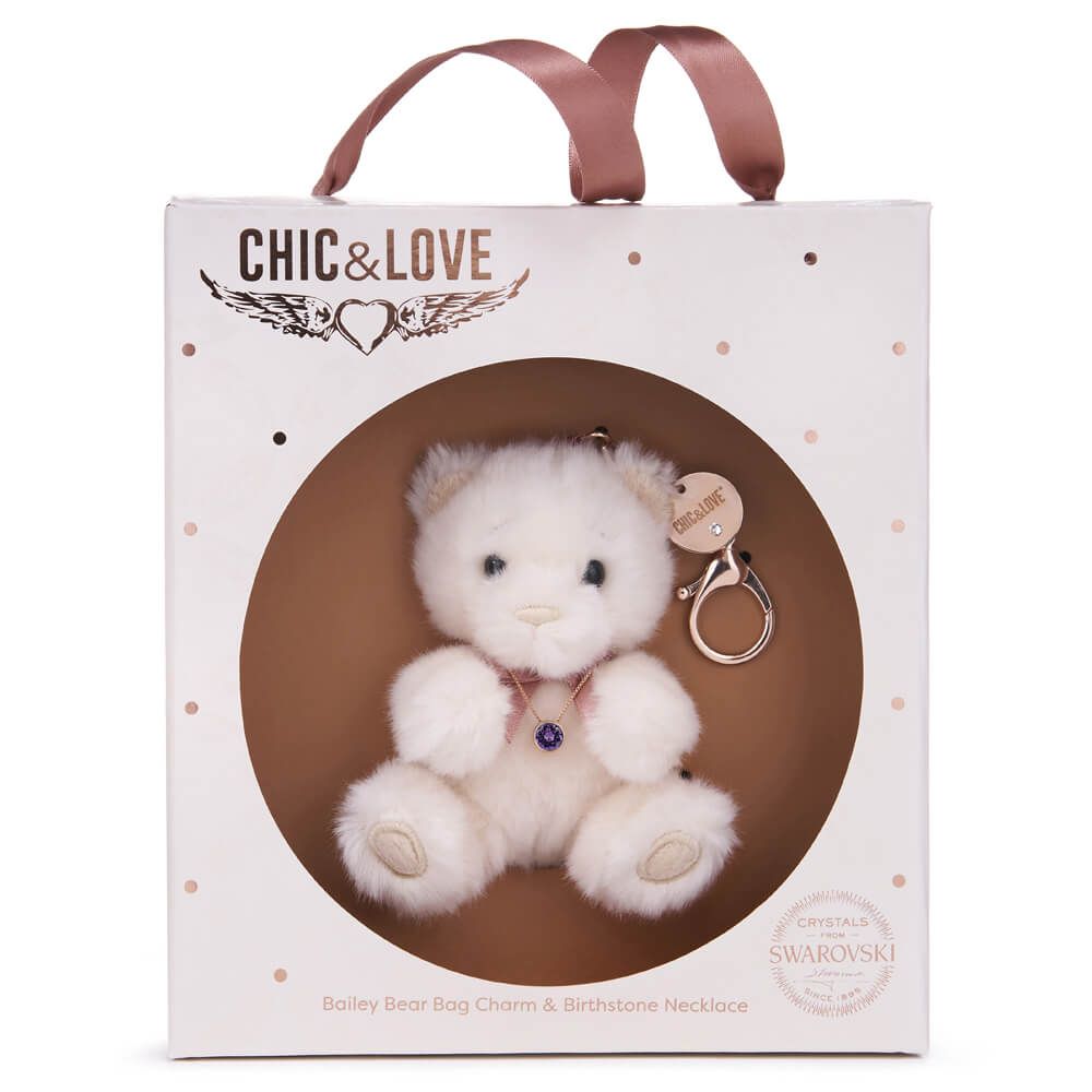 Chic & Love Bailey Bear Bag Charm & Birthstone Necklace December Rose Gold