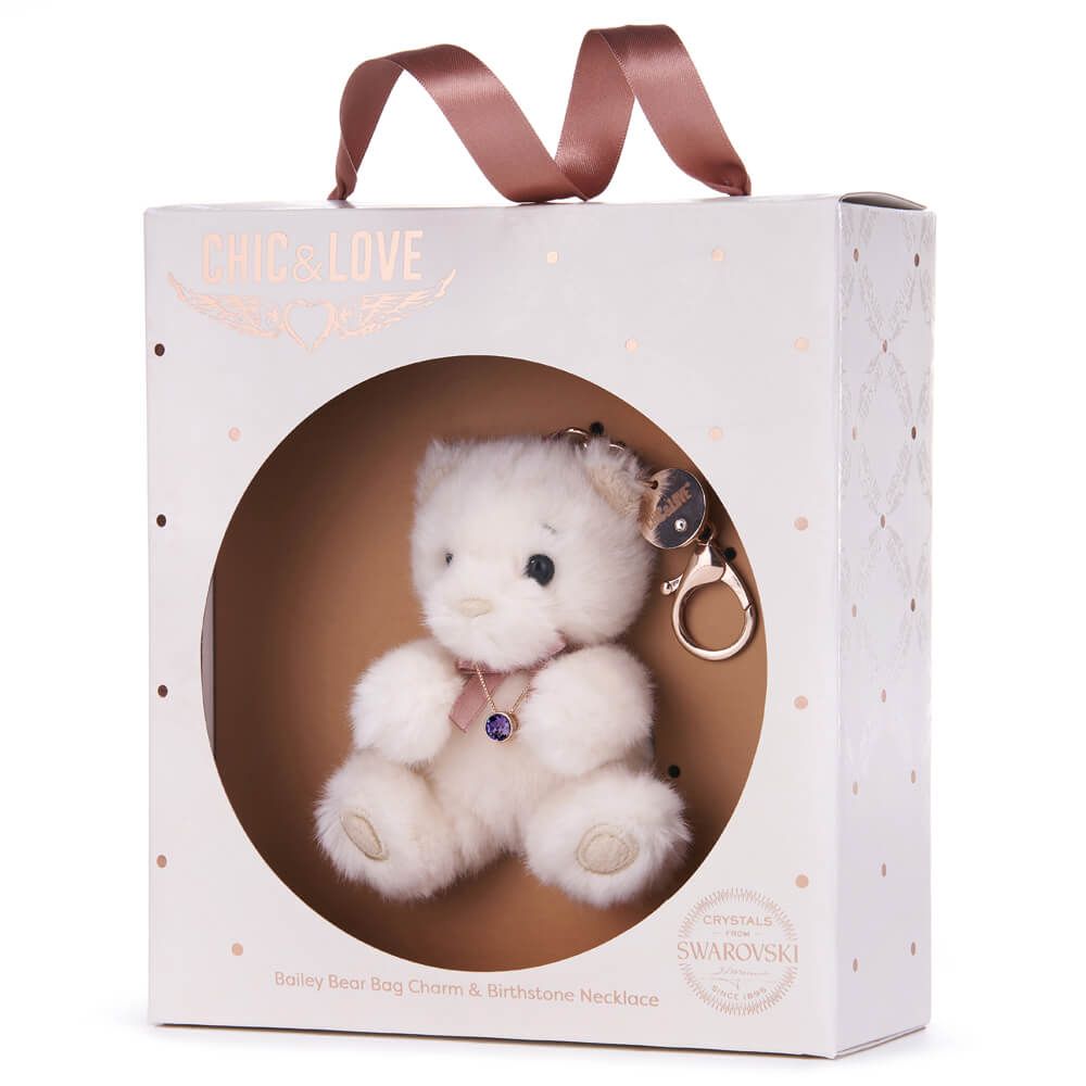 Chic & Love Bailey Bear Bag Charm & Birthstone Necklace December Rose Gold