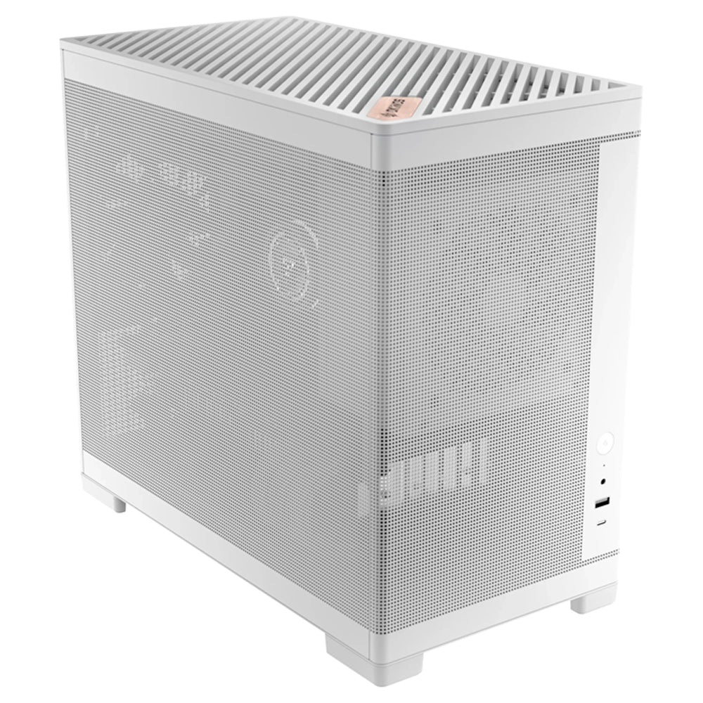 OKINOS Mini Art 4 Mini Tower PC Case Micro-ATX ITX Full Mesh Panels USB-C 10Gbps 3 Fans 240mm Radiator 330mm GPU White