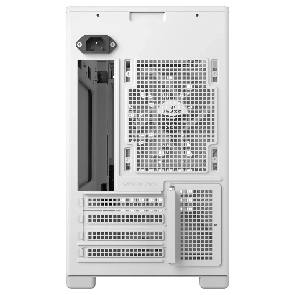 OKINOS Mini Art 4 Mini Tower PC Case Micro-ATX ITX Full Mesh Panels USB-C 10Gbps 3 Fans 240mm Radiator 330mm GPU White