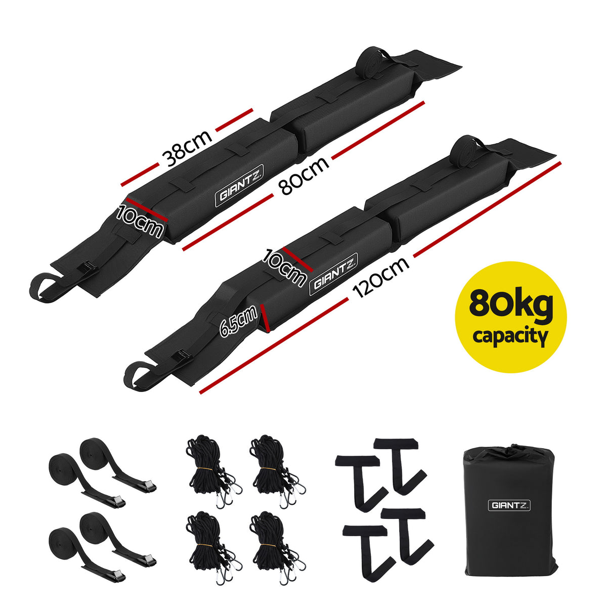 GIANTZ Kayak Roof Rack for Car, Universal Soft Roof Rack Pads for Surfboard SUP Canoe