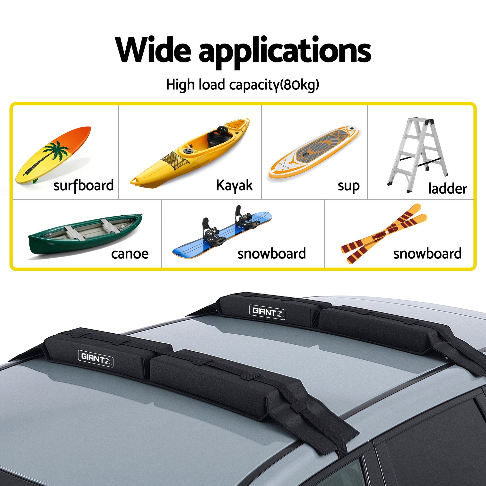 GIANTZ Kayak Roof Rack for Car, Universal Soft Roof Rack Pads for Surfboard SUP Canoe