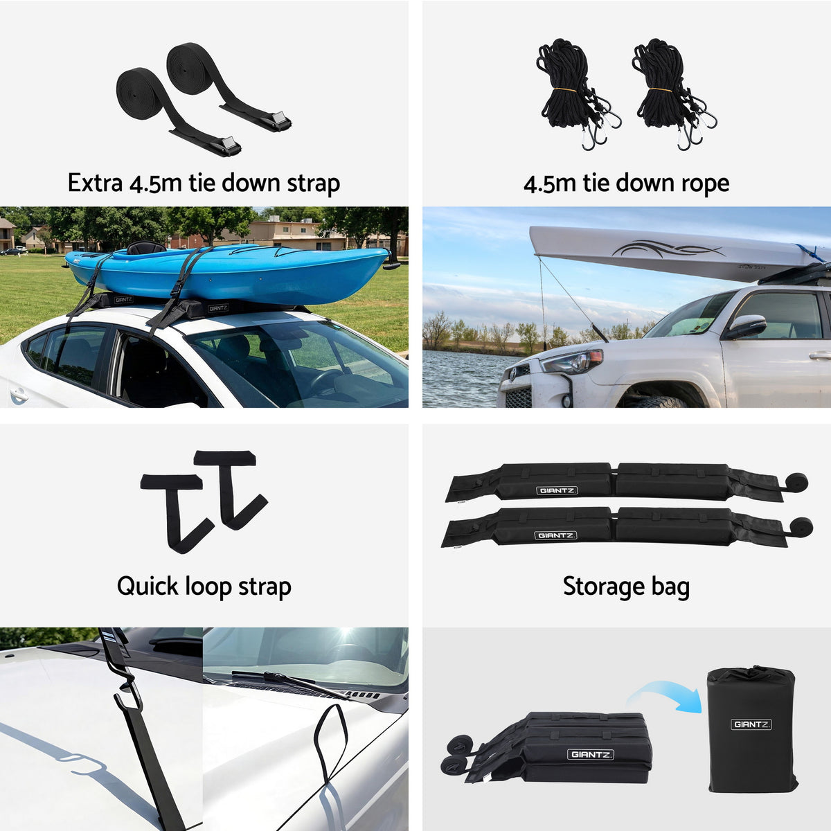 GIANTZ Kayak Roof Rack for Car, Universal Soft Roof Rack Pads for Surfboard SUP Canoe