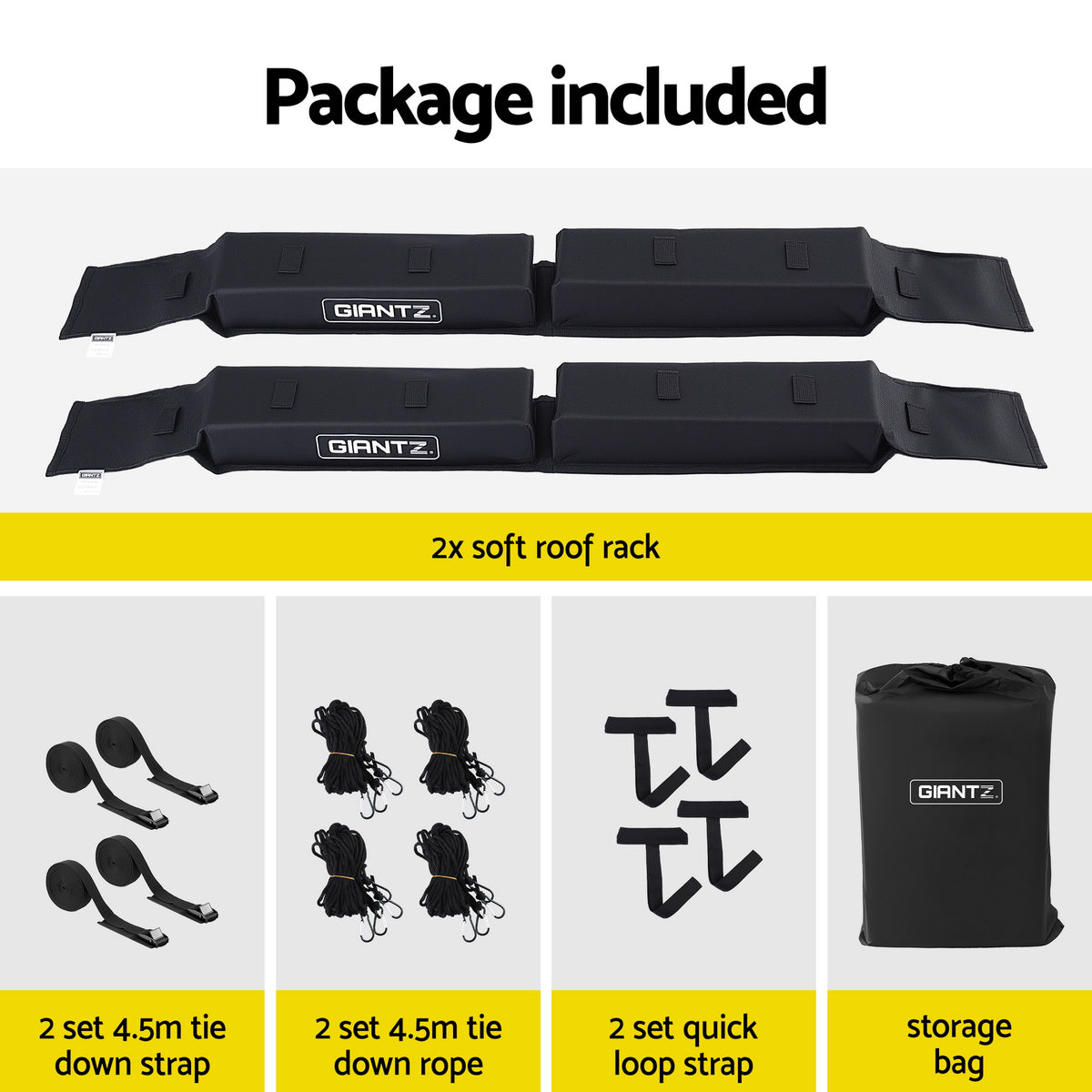 GIANTZ Kayak Roof Rack for Car, Universal Soft Roof Rack Pads for Surfboard SUP Canoe