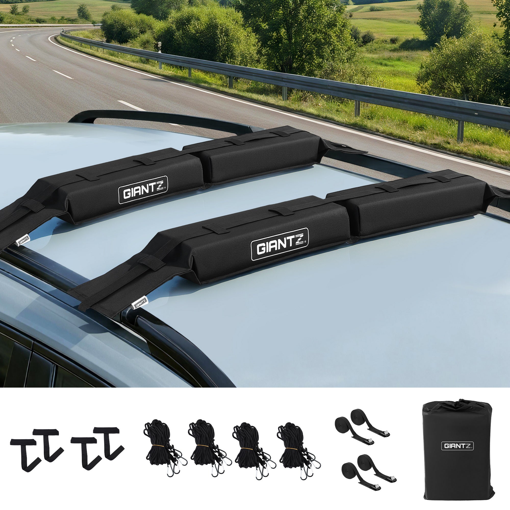 GIANTZ Kayak Roof Rack for Car, Universal Soft Roof Rack Pads for Surfboard SUP Canoe
