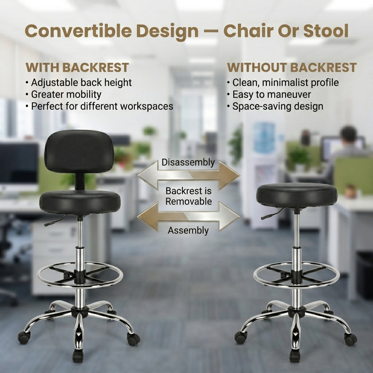 Ergonomic Drafting Chair Adjustable Backrest Office Drawing Stool Seat