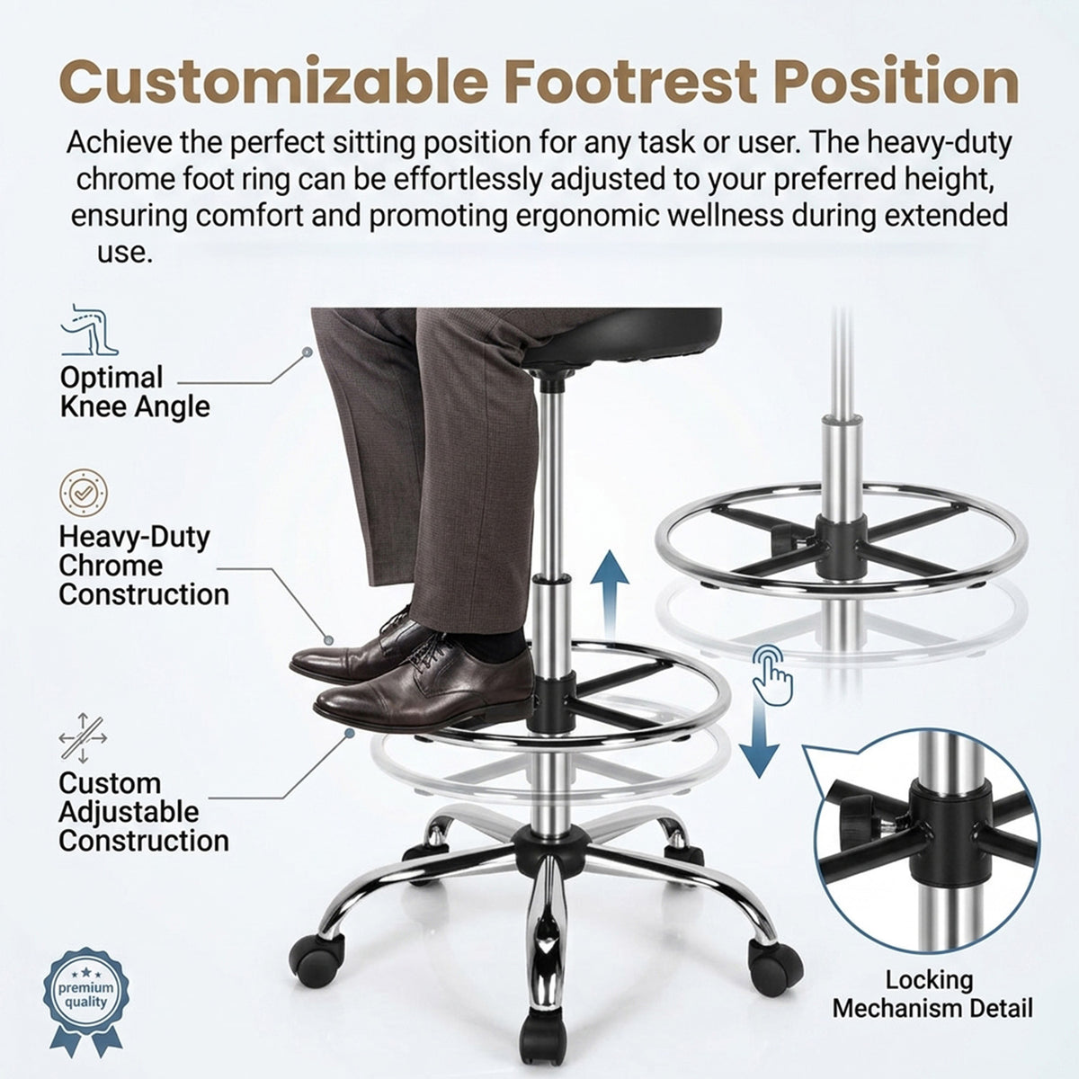 Ergonomic Drafting Chair Adjustable Backrest Office Drawing Stool Seat
