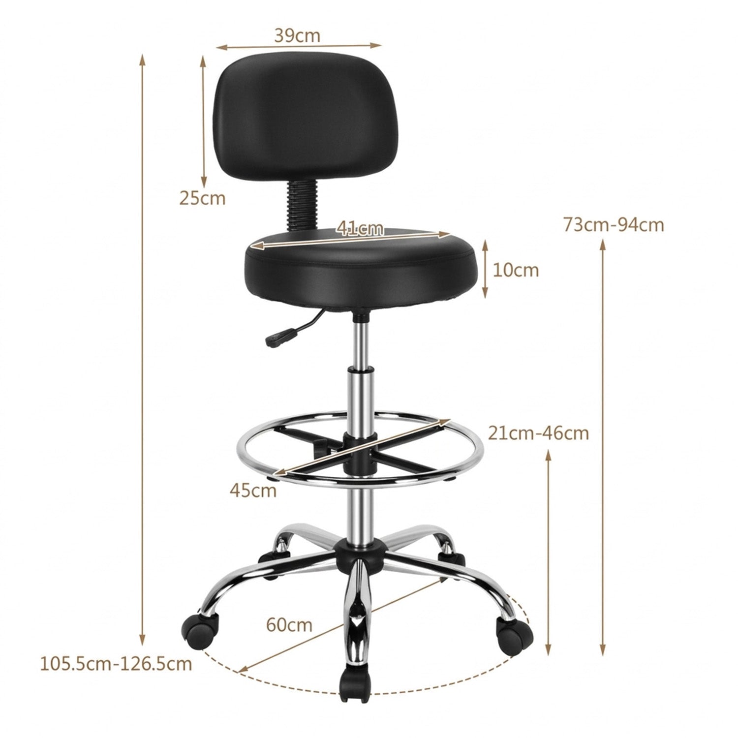 Ergonomic Drafting Chair Adjustable Backrest Office Drawing Stool Seat