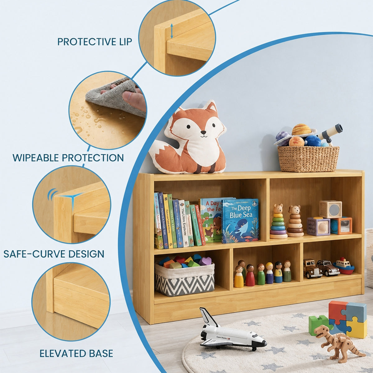 Kids Bookcase Toy Storage Cabinet 5 Compartment Cube Organizer Playroom