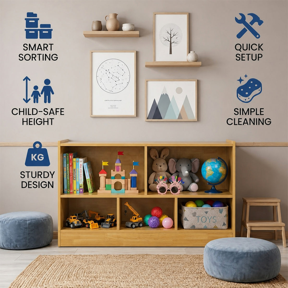 Kids Bookcase Toy Storage Cabinet 5 Compartment Cube Organizer Playroom