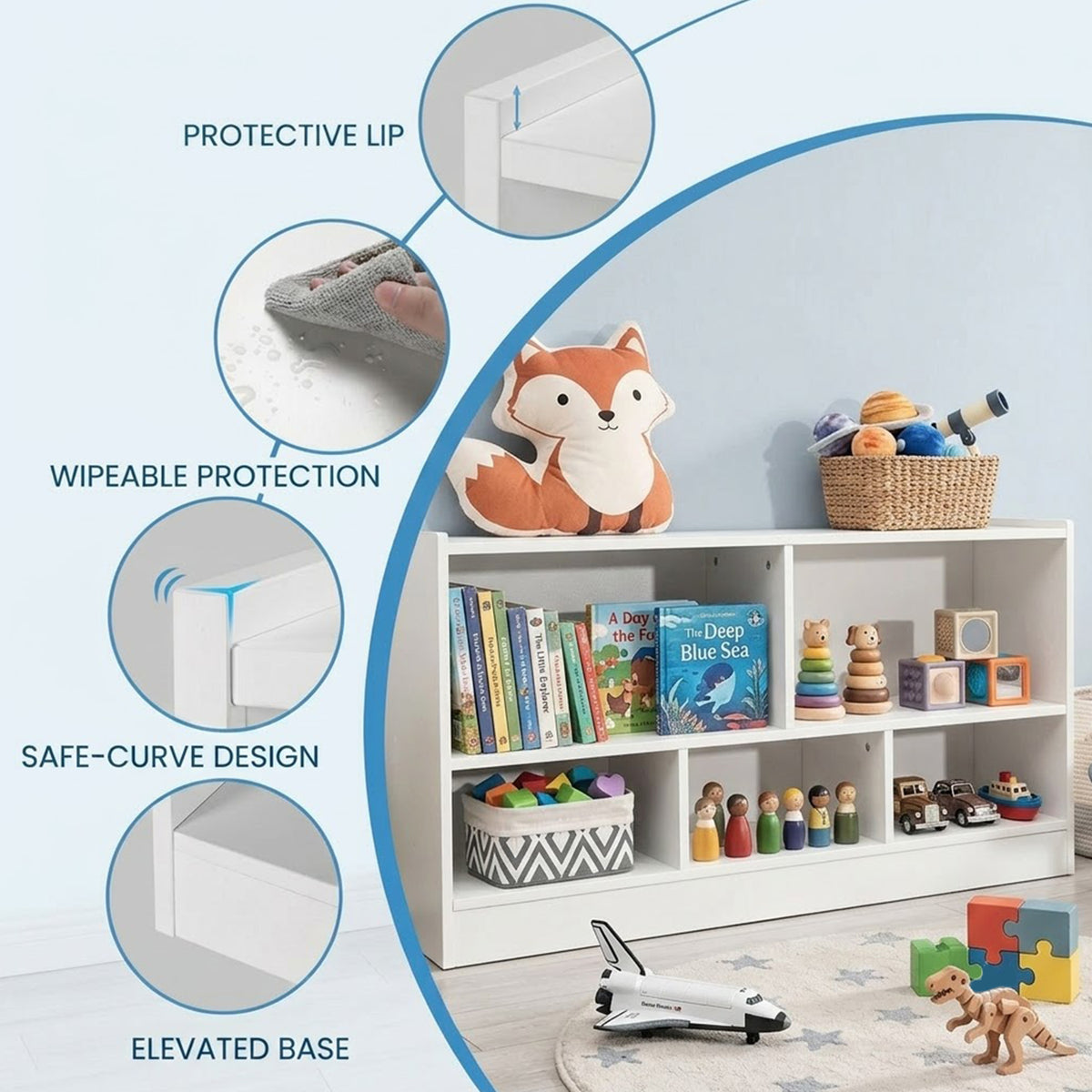 Kids Bookcase Toy Storage Cabinet 5 Compartment Cube Organizer Playroom