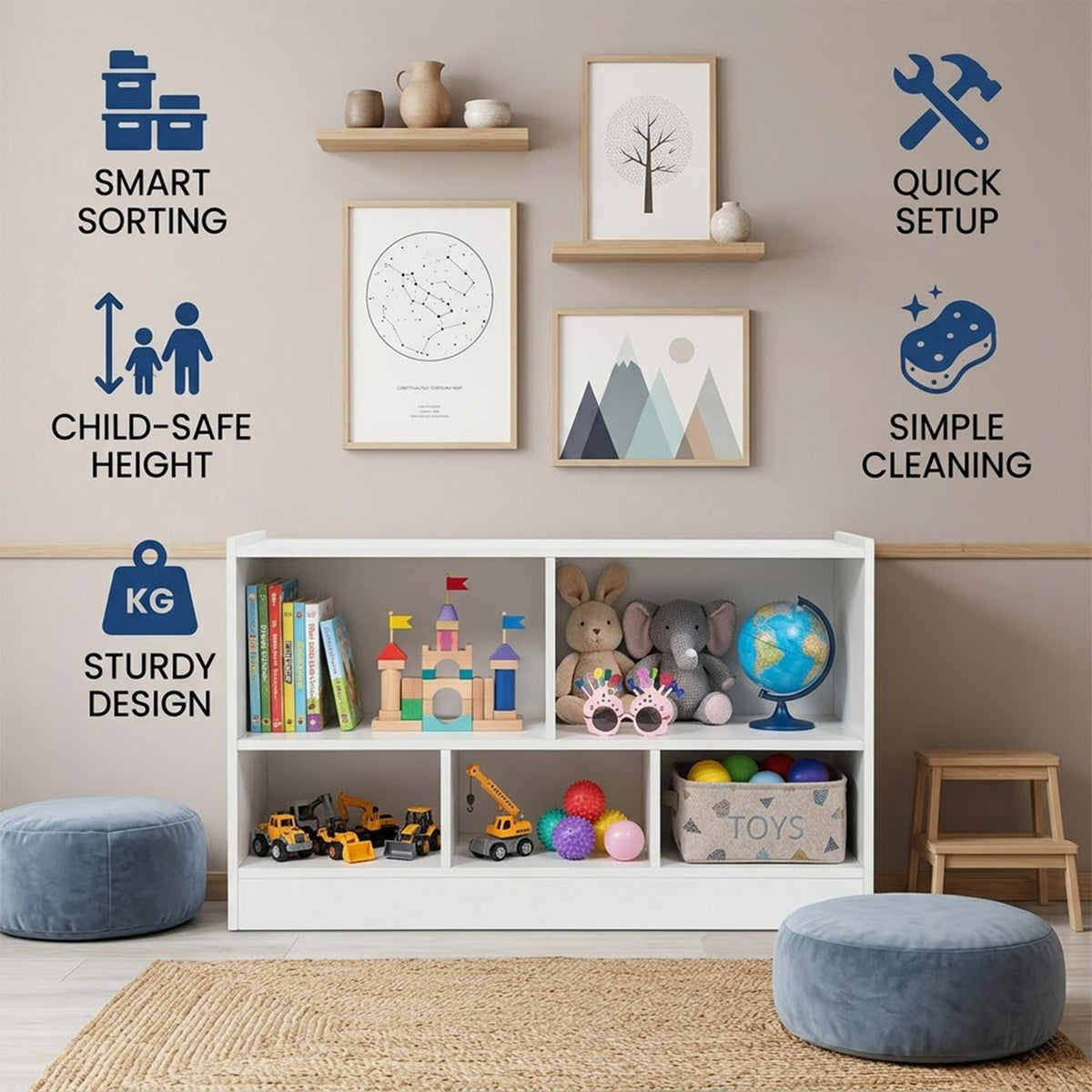Kids Bookcase Toy Storage Cabinet 5 Compartment Cube Organizer Playroom