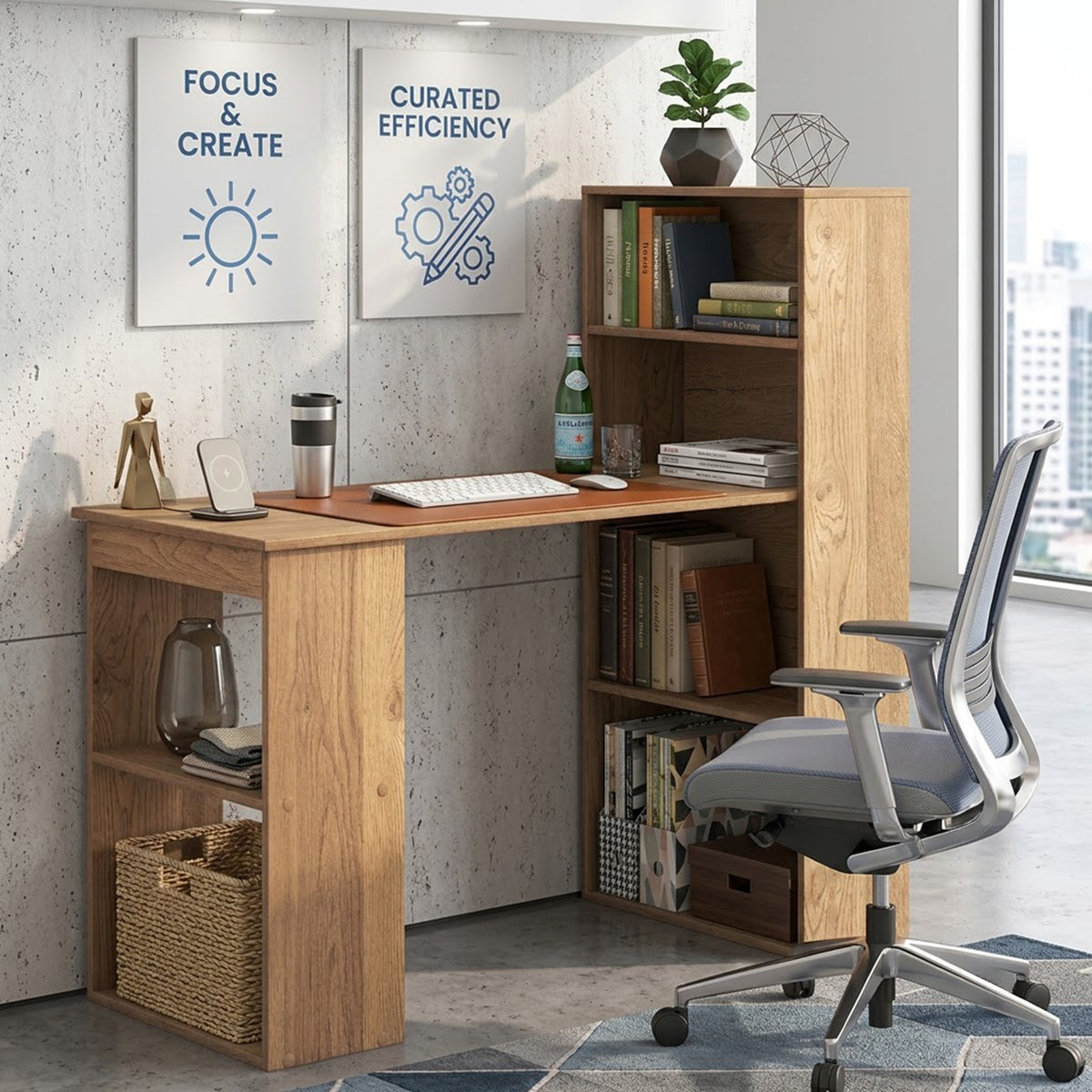 120cm Computer Desk with Bookcase 4 Tier Bookshelf Home Office