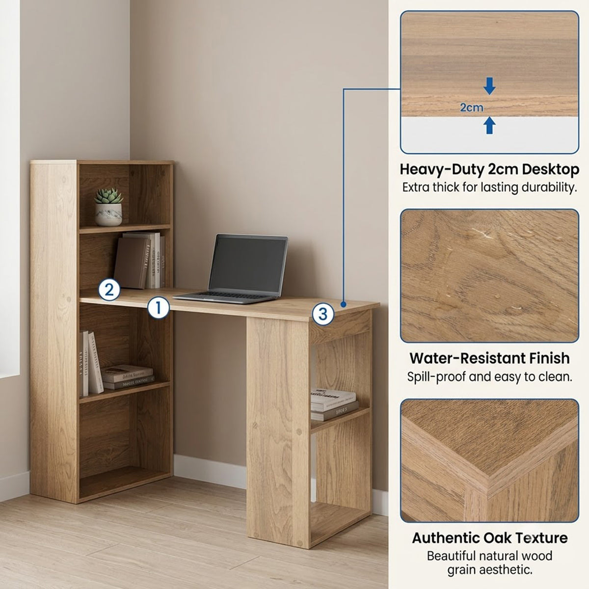 120cm Computer Desk with Bookcase 4 Tier Bookshelf Home Office
