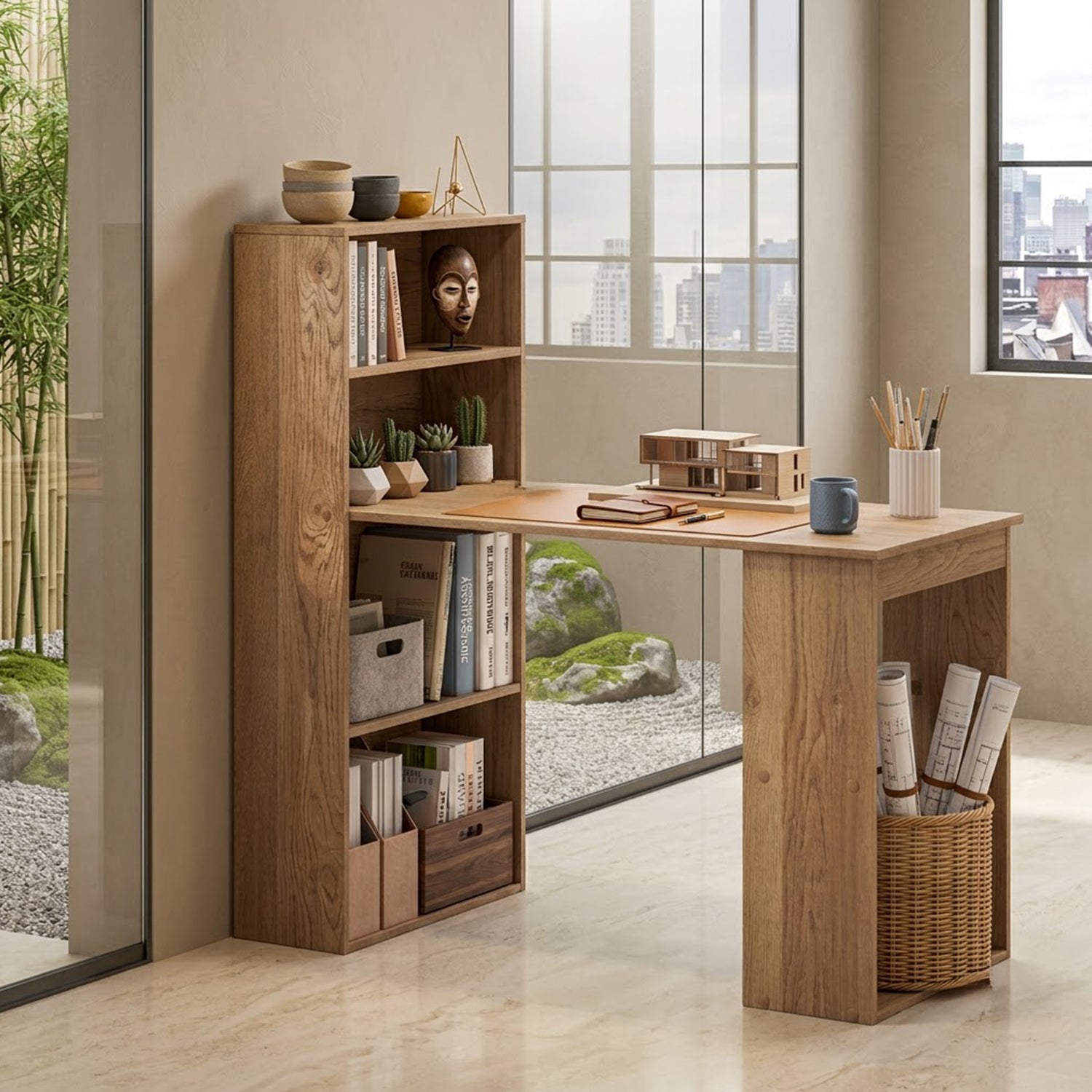 120cm Computer Desk with Bookcase 4 Tier Bookshelf Home Office