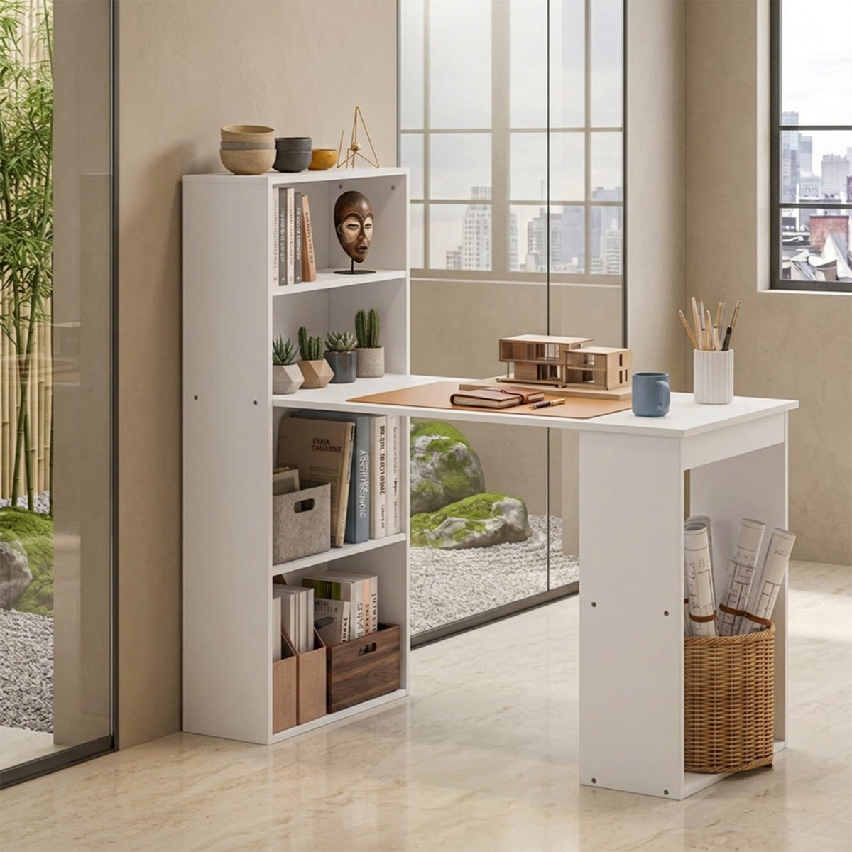 120cm Computer Desk with Bookcase 4 Tier Bookshelf Home Office