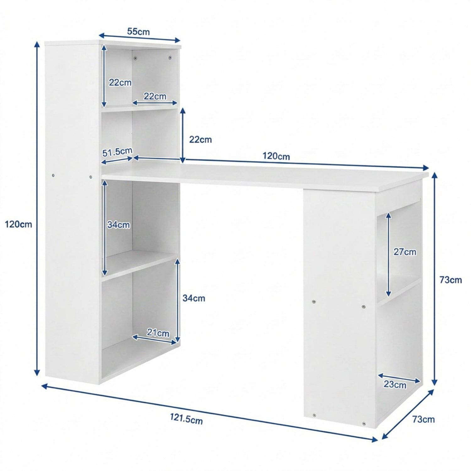 120cm Computer Desk with Bookcase 4 Tier Bookshelf Home Office