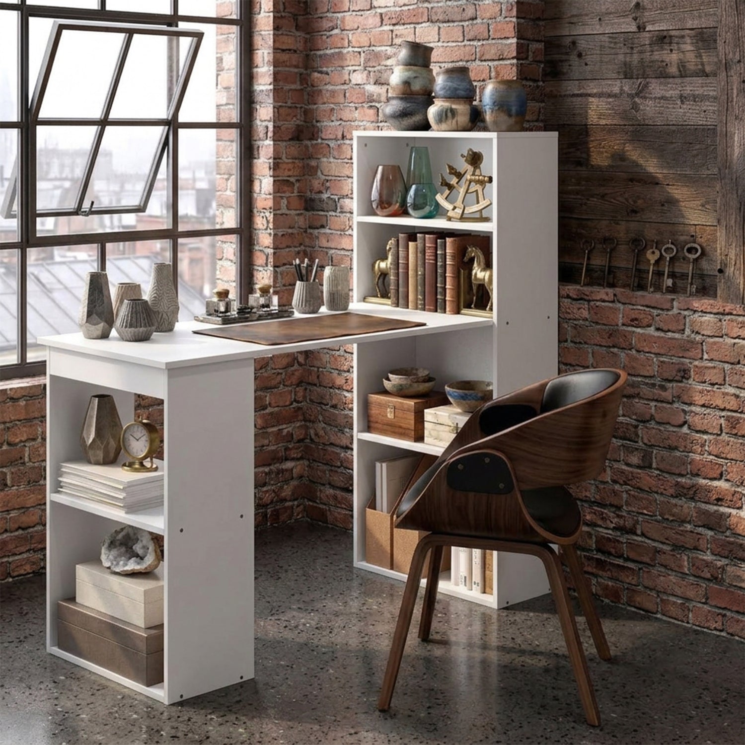 120cm Computer Desk with Bookcase 4 Tier Bookshelf Home Office