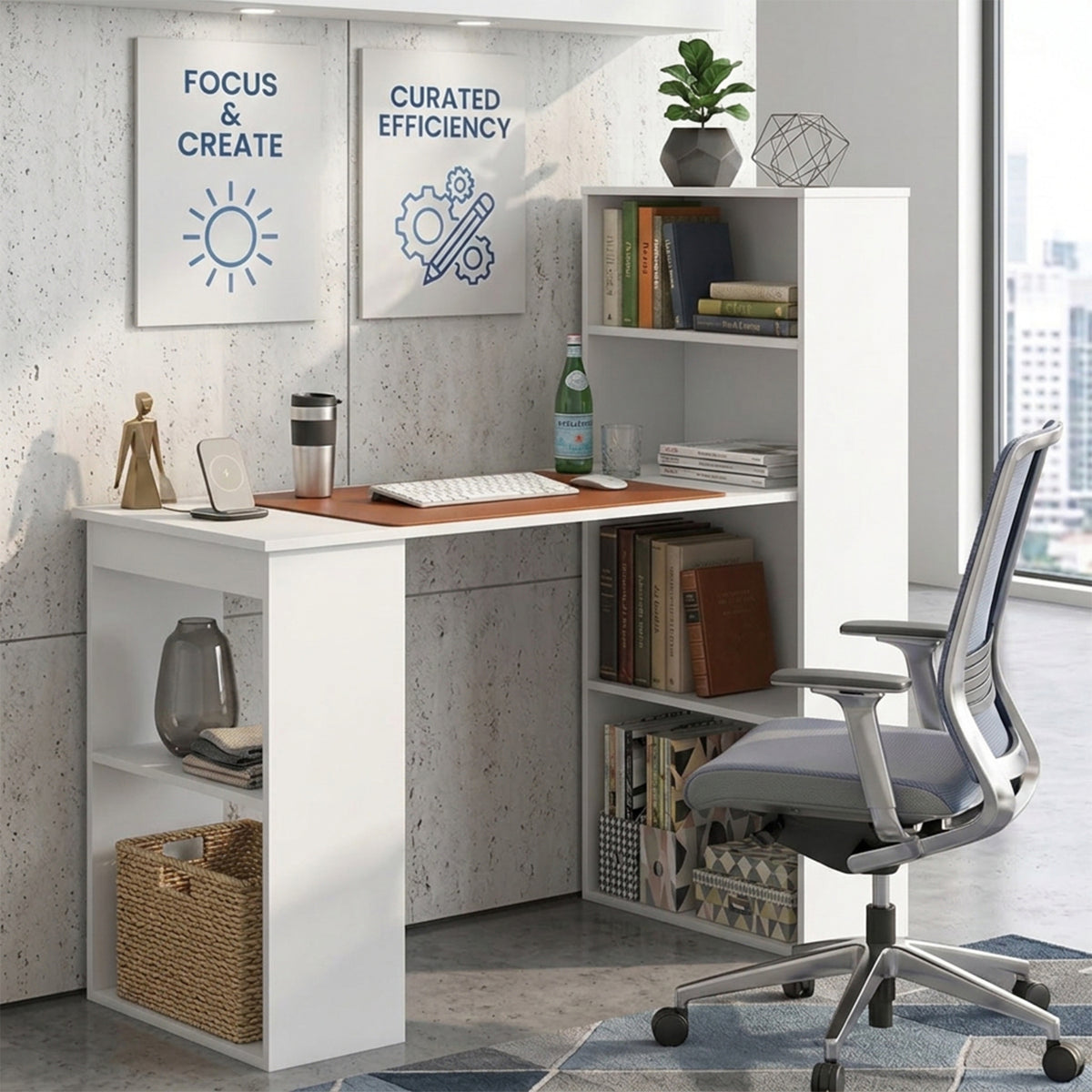 120cm Computer Desk with Bookcase 4 Tier Bookshelf Home Office