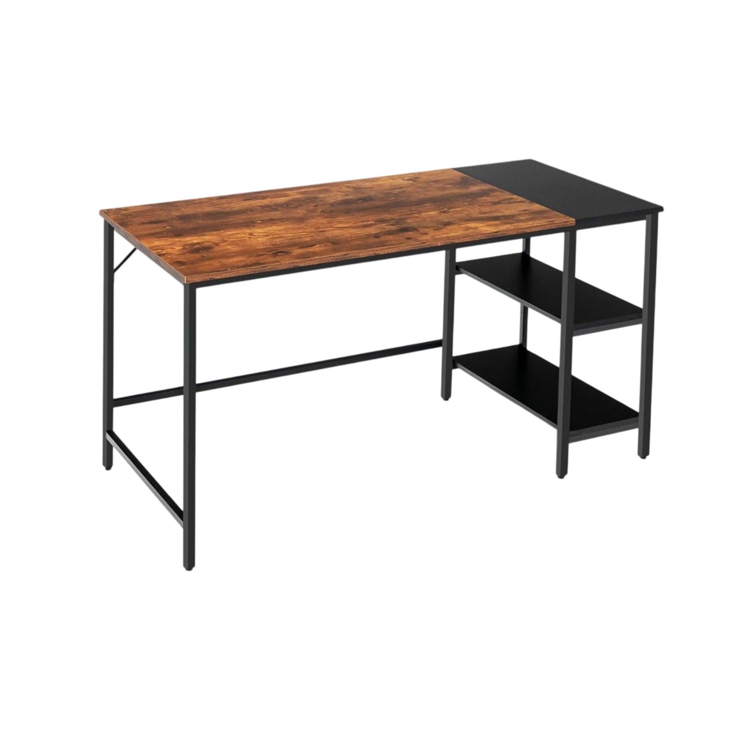 140cm Computer Desk 2 Tier Storage Shelves Steel Frame Office Study Table Brown