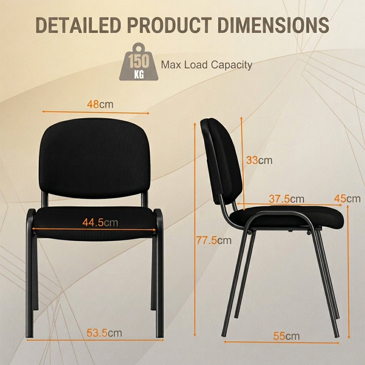 5 Pack Stackable Conference Chairs Padded Cushion Guest Office Chair Black