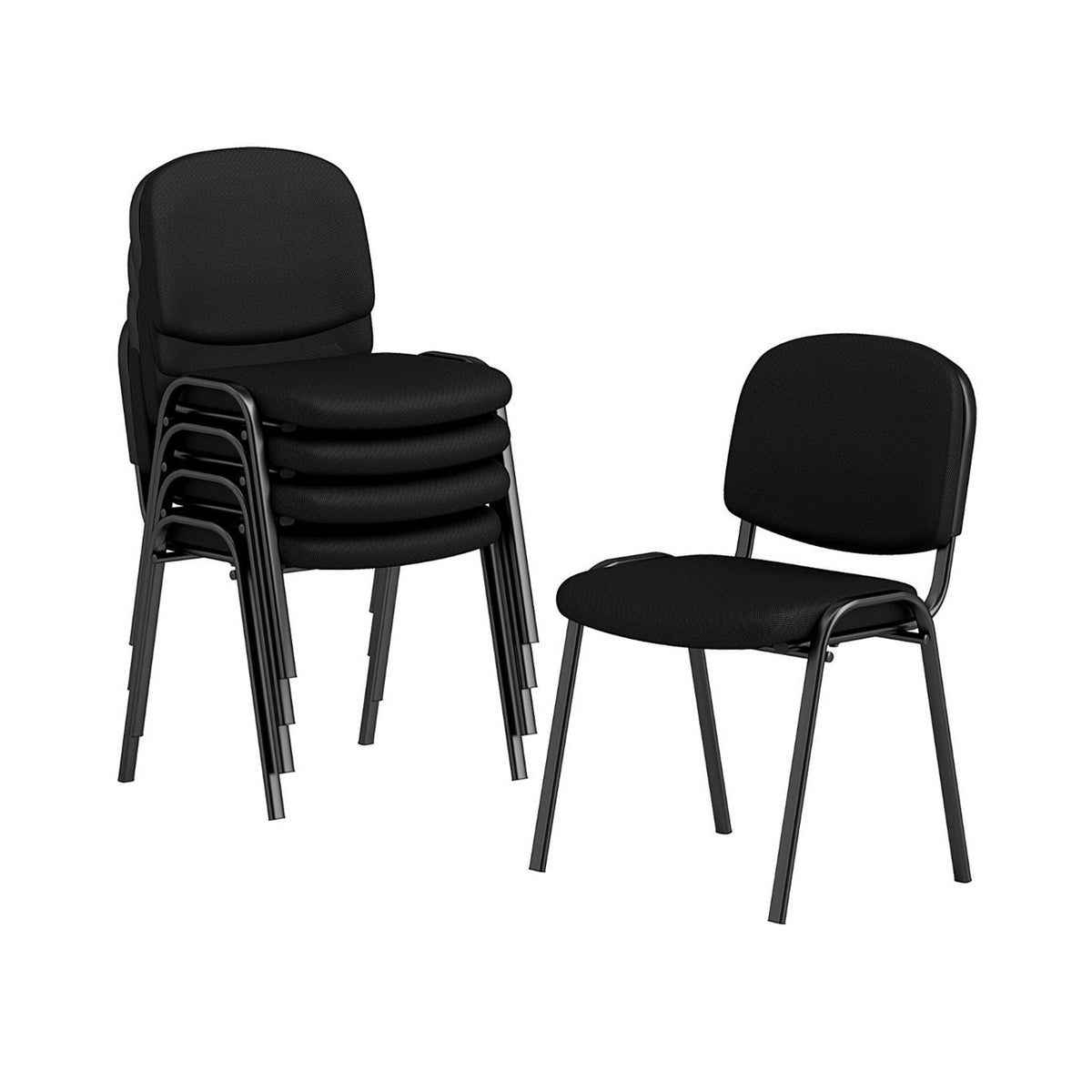 5 Pack Stackable Conference Chairs Padded Cushion Guest Office Chair Black