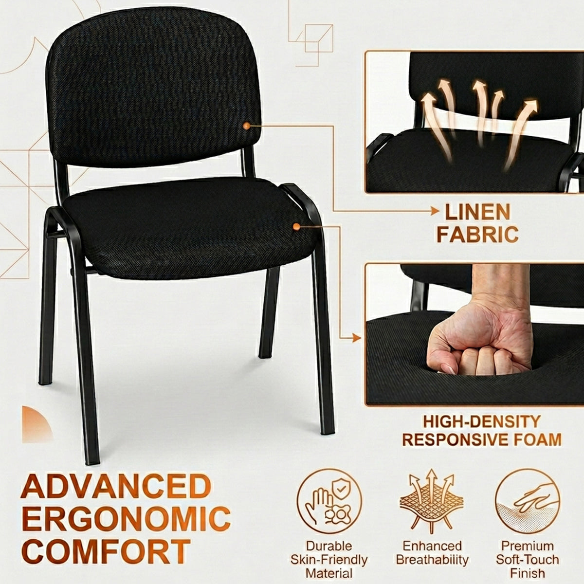 5 Pack Stackable Conference Chairs Padded Cushion Guest Office Chair Black