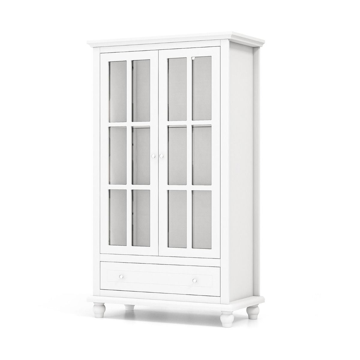 139cm Bookcase Cabinet Tempered Glass Doors Adjustable Shelf White Storage