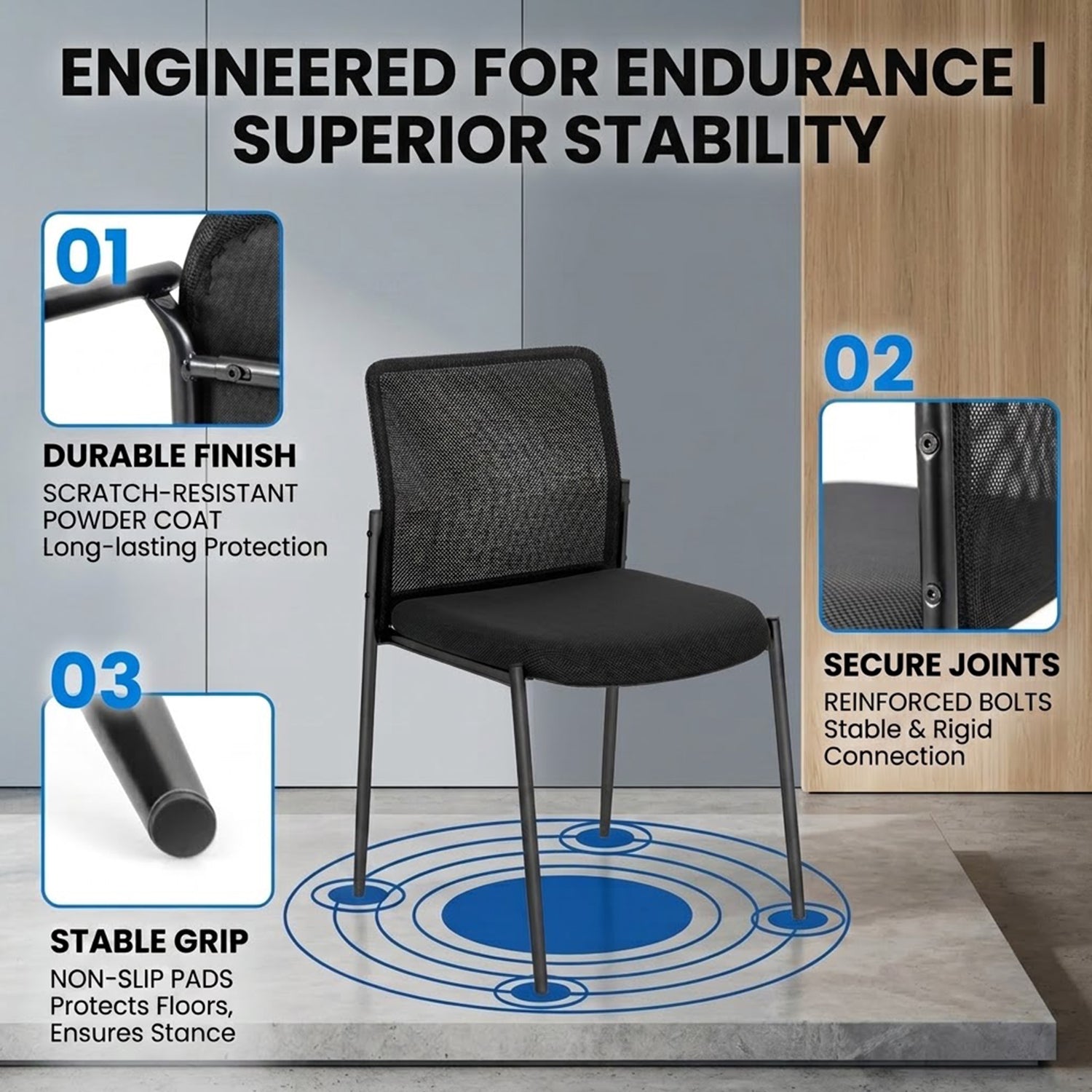 Set of 2 Waiting Room Chairs Ergonomic Mesh Back Padded Seat Office Reception