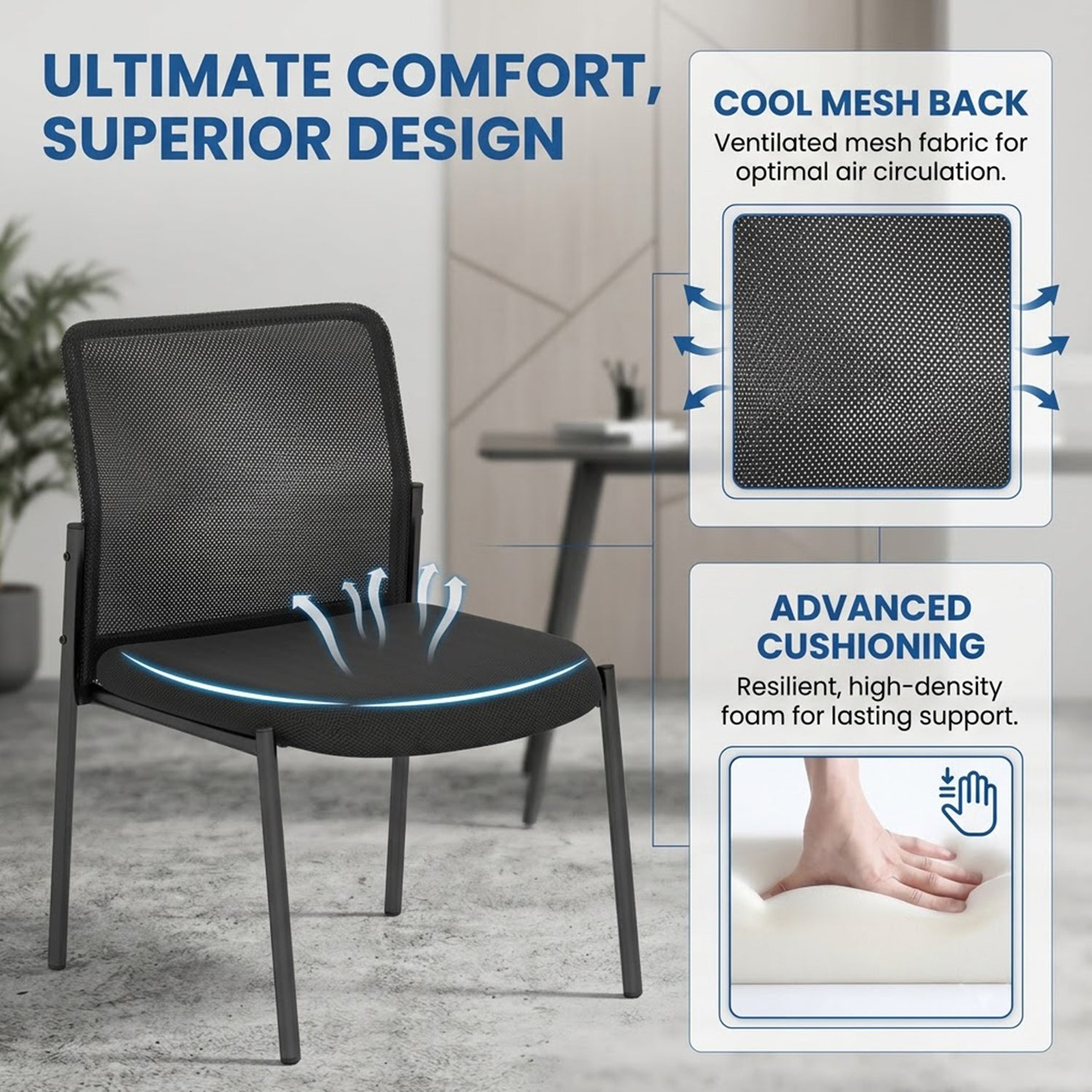 Set of 2 Waiting Room Chairs Ergonomic Mesh Back Padded Seat Office Reception
